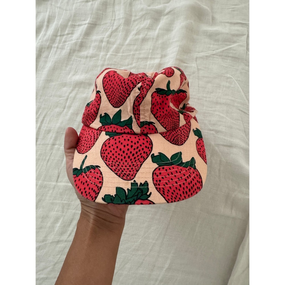 BAGGU Strawberry Print Baseball Cap Pink Red Organic Cotton Adjustable Hat RARE - Picture 2 of 7
